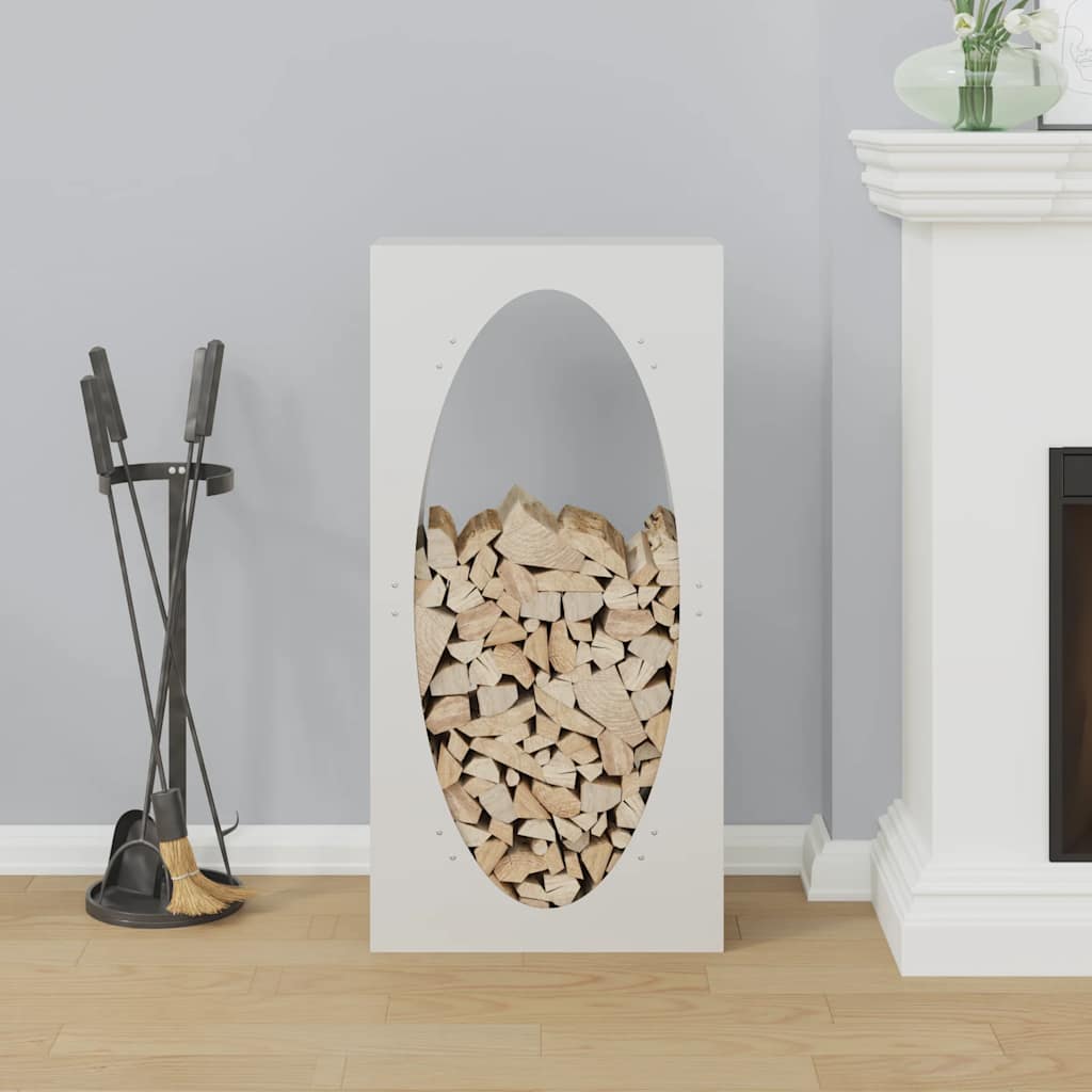 Vedstativ hvit 50x23x100 cm kaldvalset stål