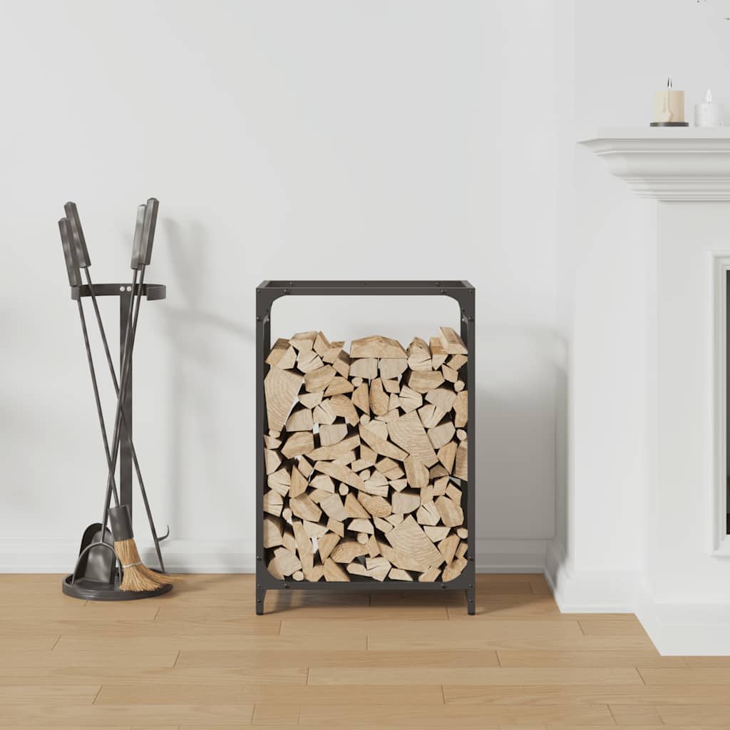 Vedstativ svart 44x28x65 cm kaldvalset stål