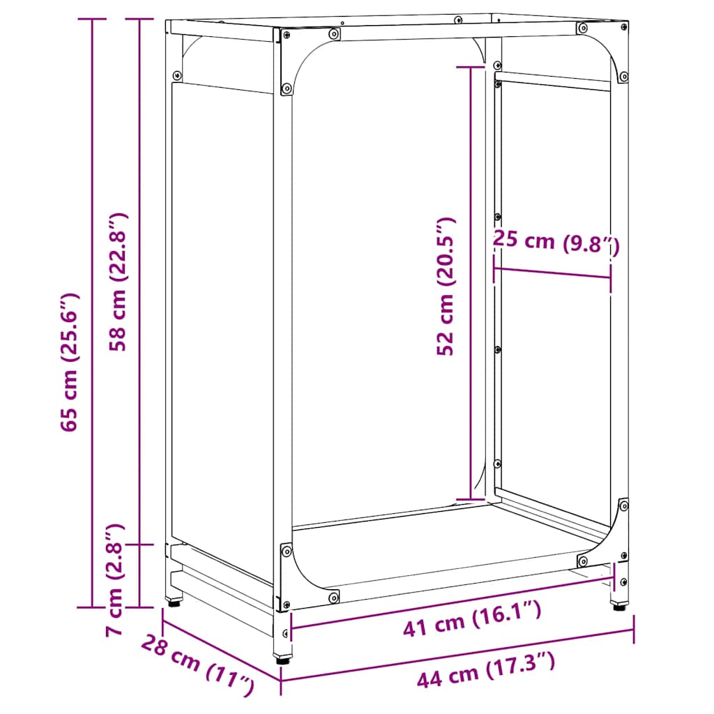 Vedstativ antrasitt 44x28x65 cm kaldvalset stål