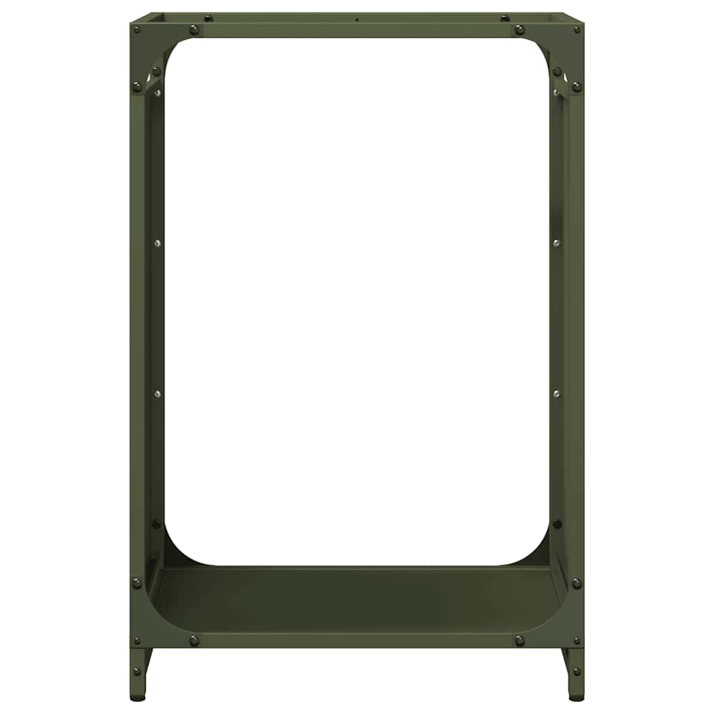 Vedstativ olivengrønn 44x28x65 cm kaldvalset stål