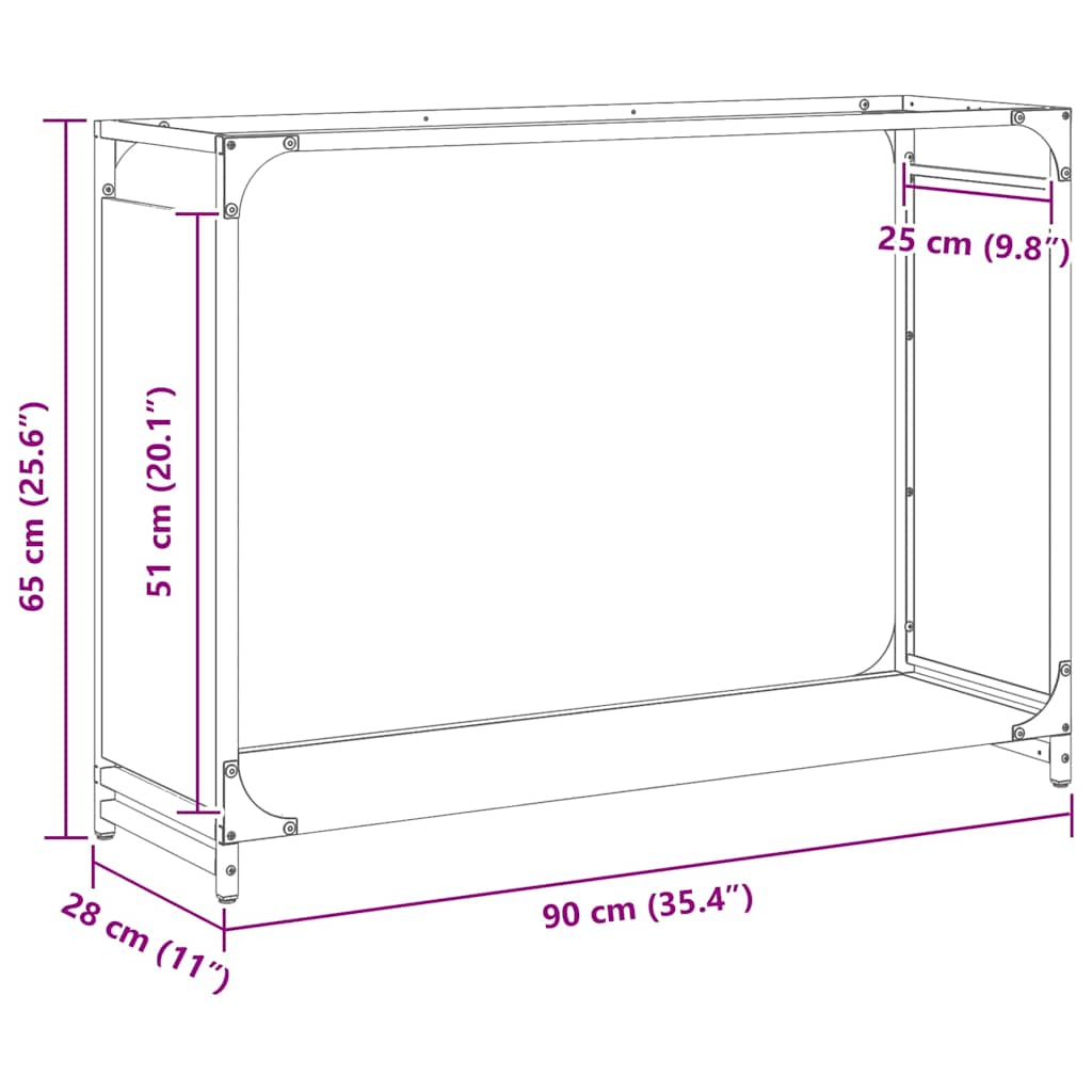 Vedstativ svart 90x28x65 cm kaldvalset stål