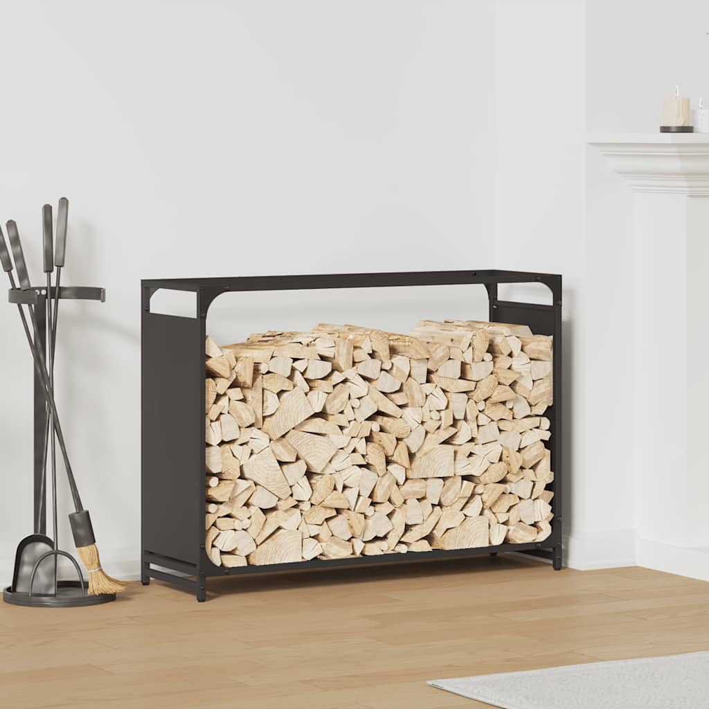 Vedstativ svart 90x28x65 cm kaldvalset stål