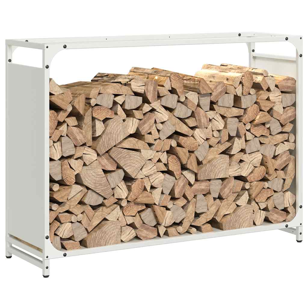 Vedstativ hvit 90x28x65 cm kaldvalset stål