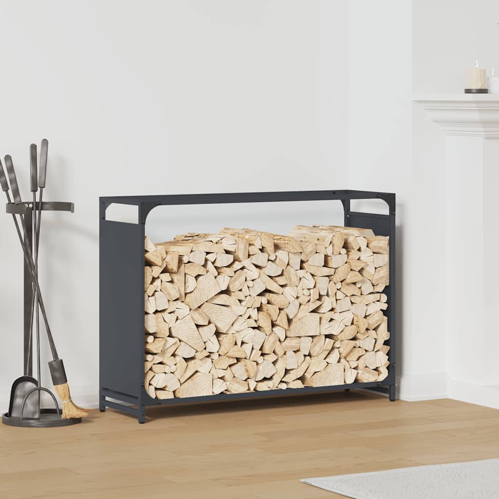 Vedstativ antrasitt 90x28x65 cm kaldvalset stål