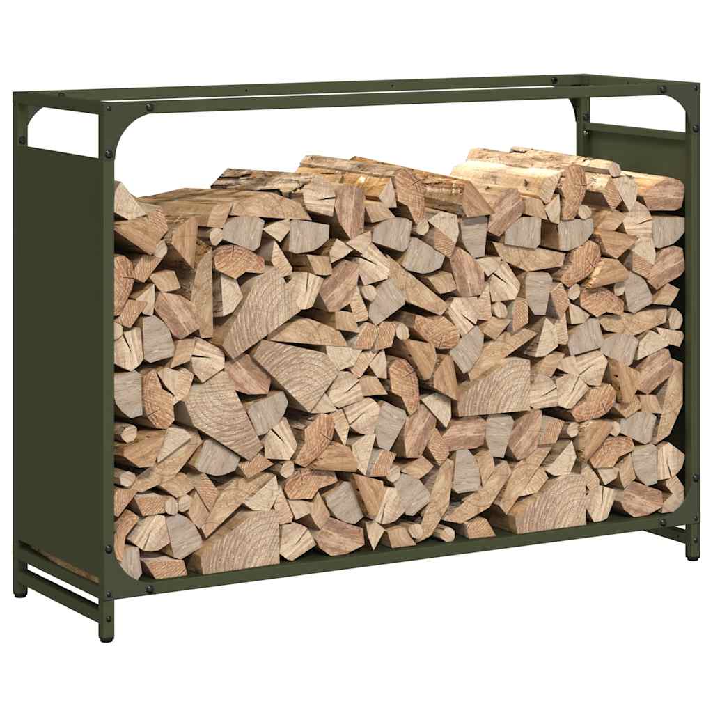 Vedstativ olivengrønn 90x28x65 cm kaldvalset stål