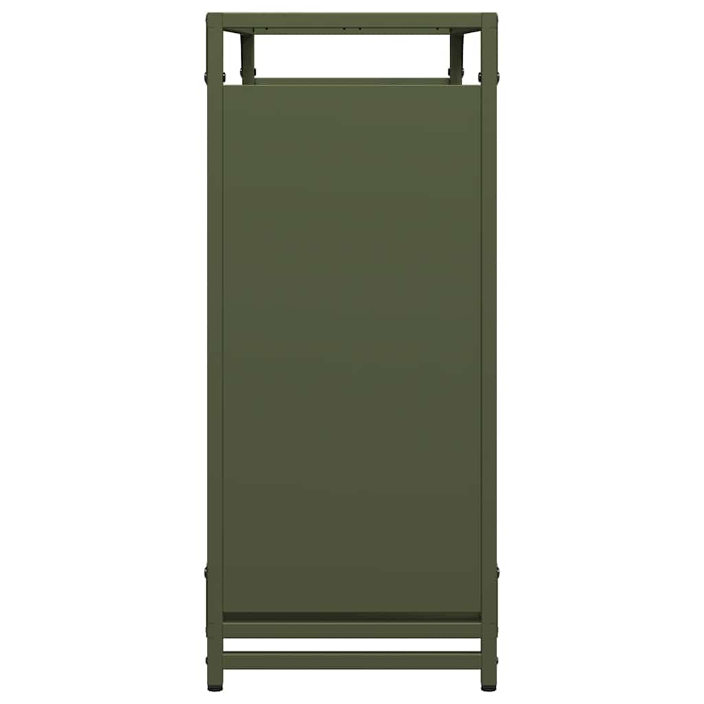Vedstativ olivengrønn 90x28x65 cm kaldvalset stål