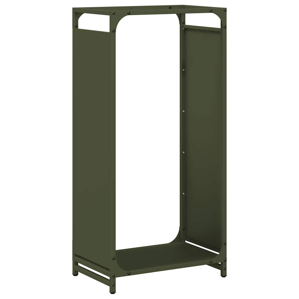 Vedstativ olivengrønn 44x28x90 cm kaldvalset stål