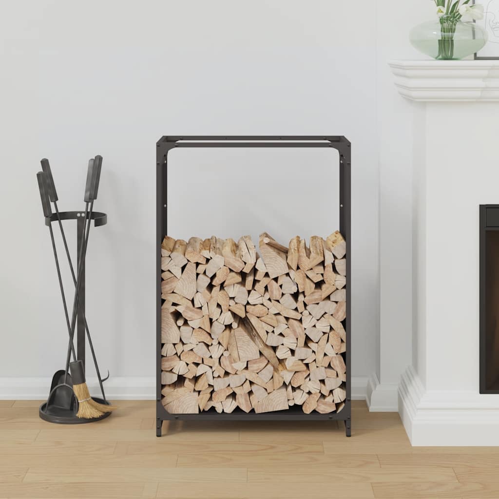 Vedstativ svart 60x28x90 cm kaldvalset stål