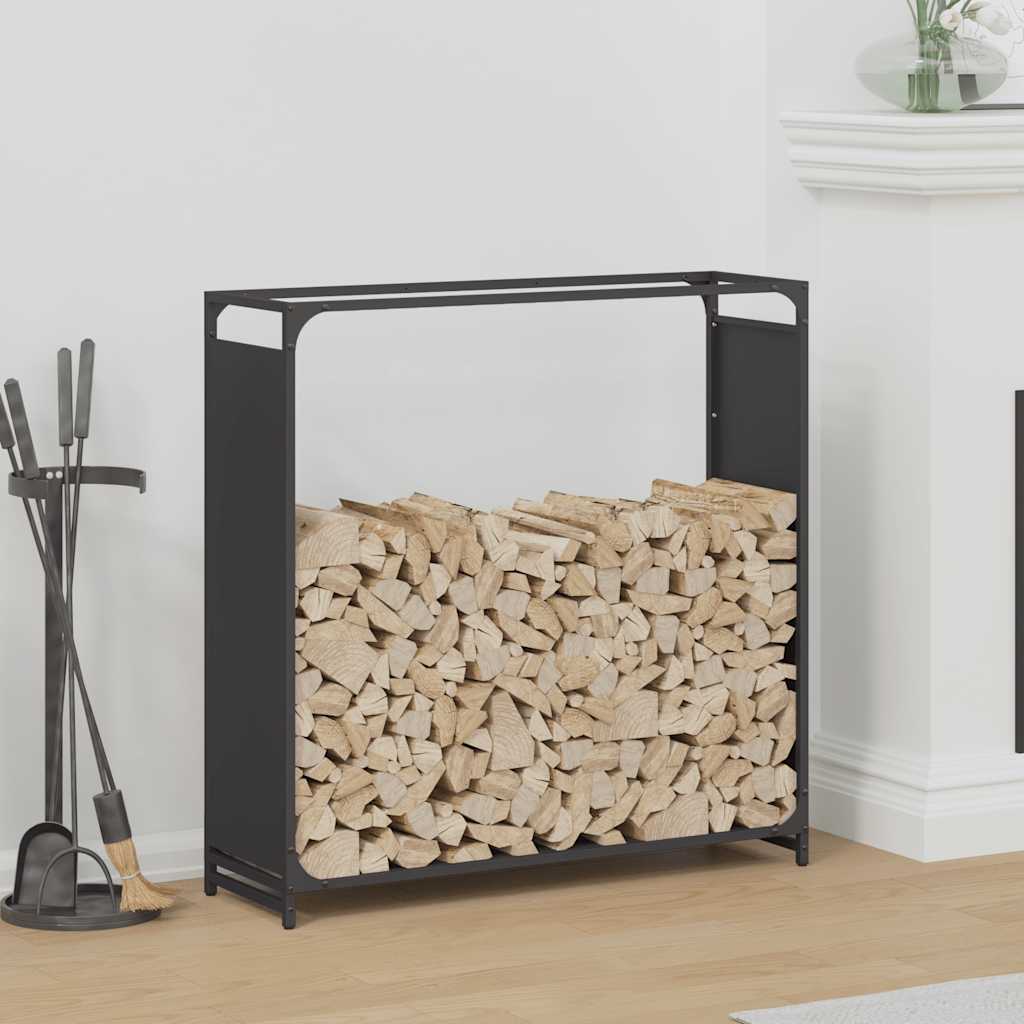 Vedstativ svart 90x28x90 cm kaldvalset stål