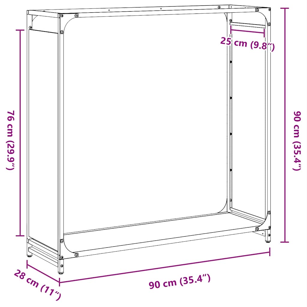 Vedstativ svart 90x28x90 cm kaldvalset stål