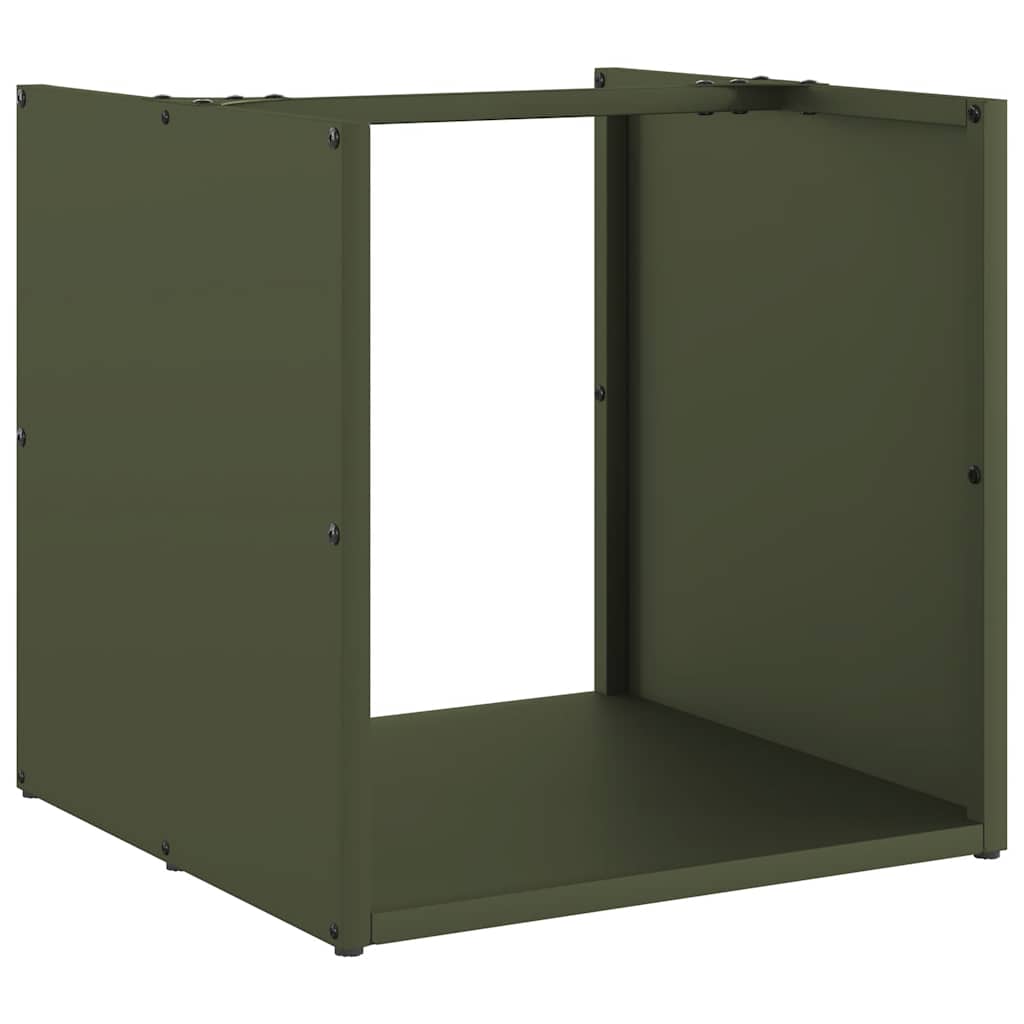 Vedstativ olivengrønn 40x40x40 cm kaldvalset stål