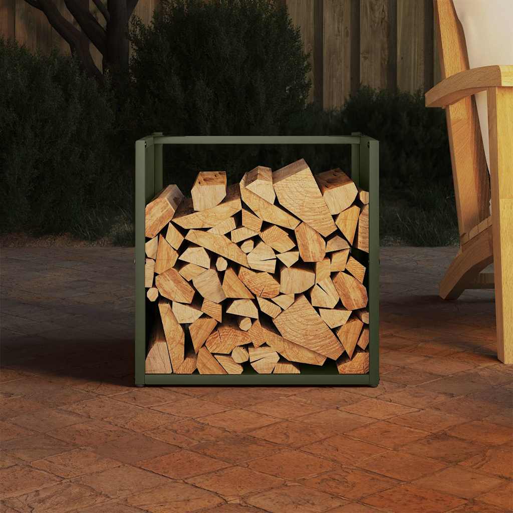 Vedstativ olivengrønn 40x40x40 cm kaldvalset stål