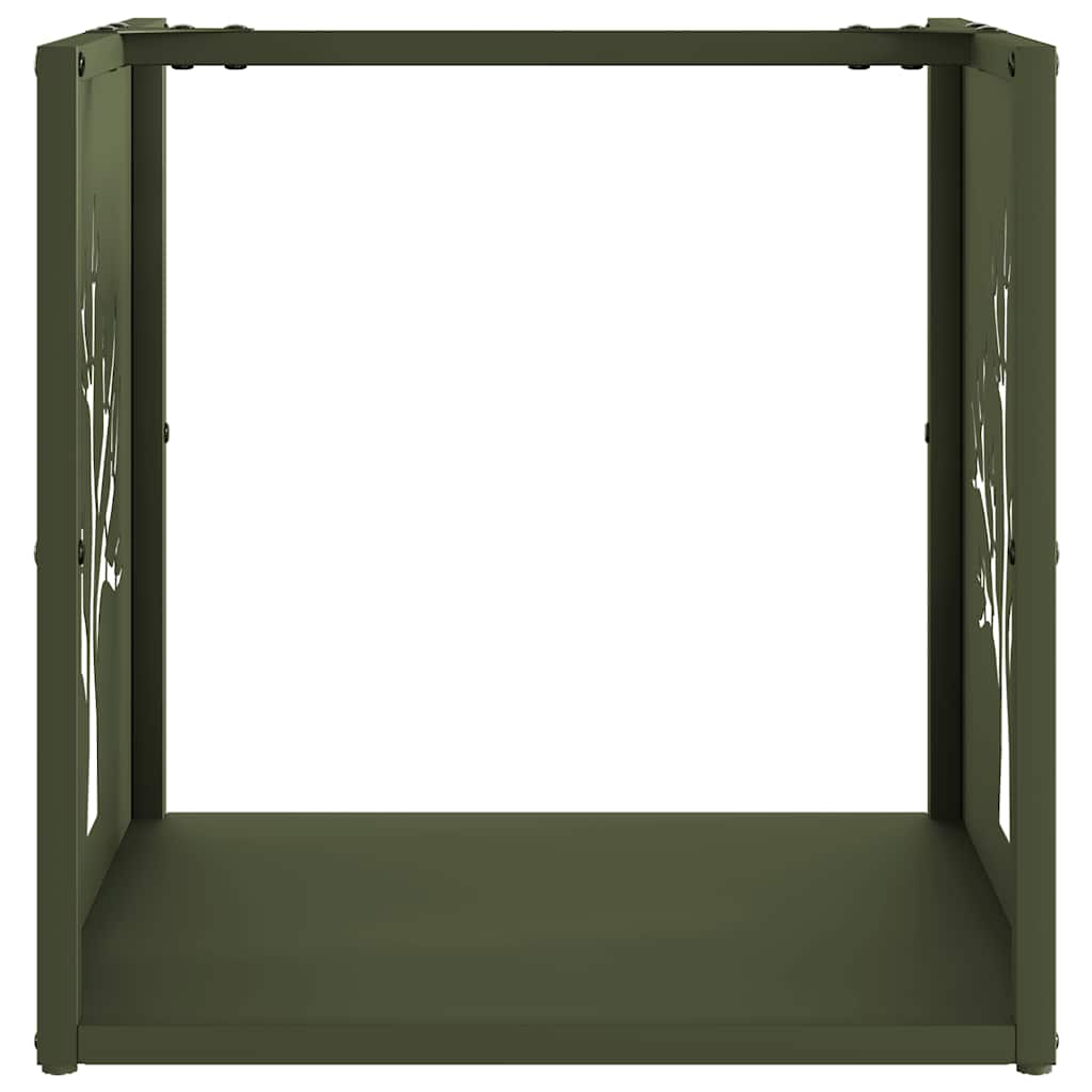 Vedstativ olivengrønn 40x40x40 cm kaldvalset stål