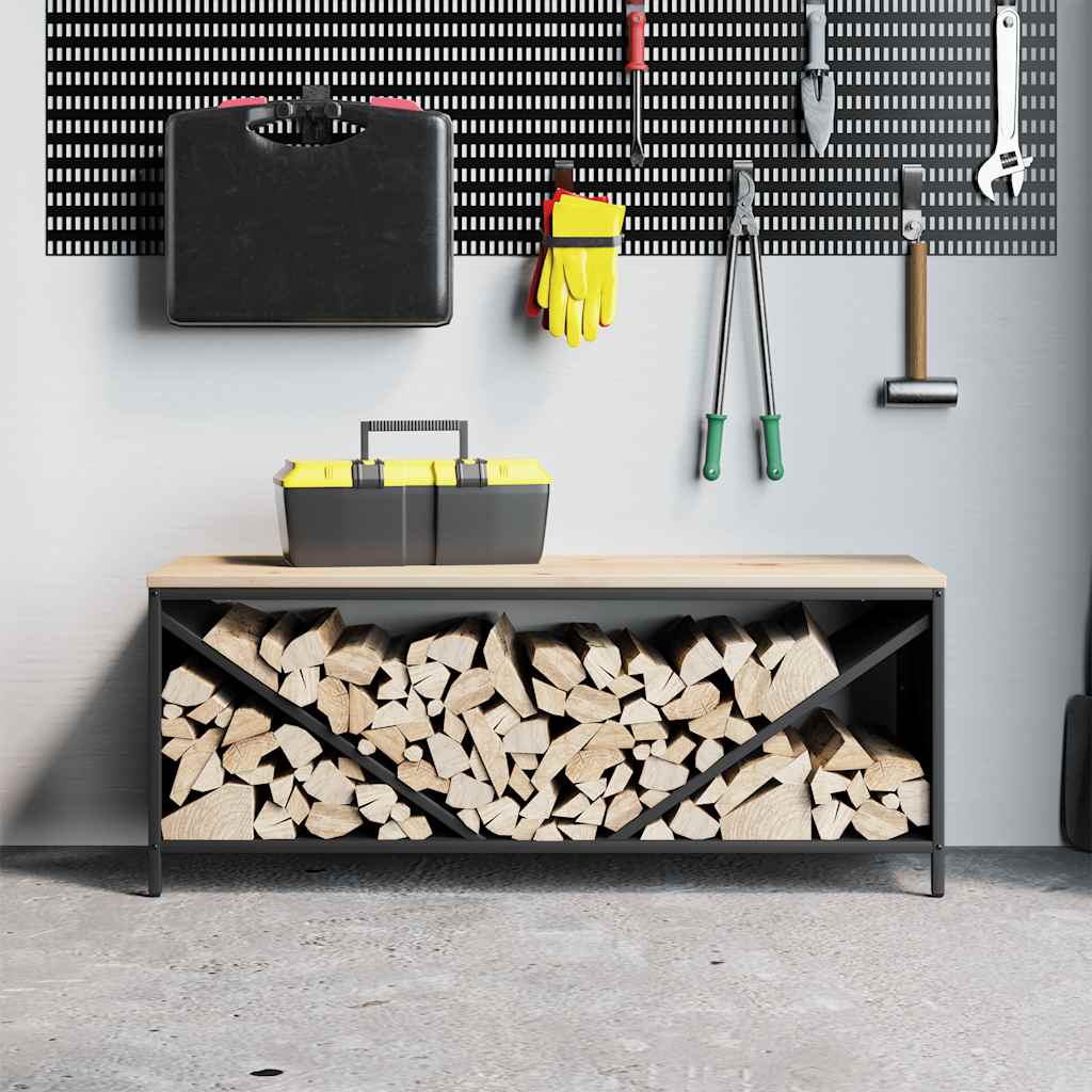 Vedstativ med tretopp svart 100,5x35,5x40 cm