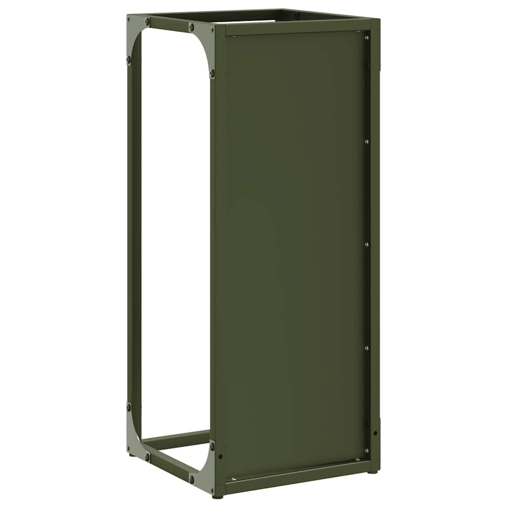 Vedstativ olivengrønn 25x25x60 cm kaldvalset stål