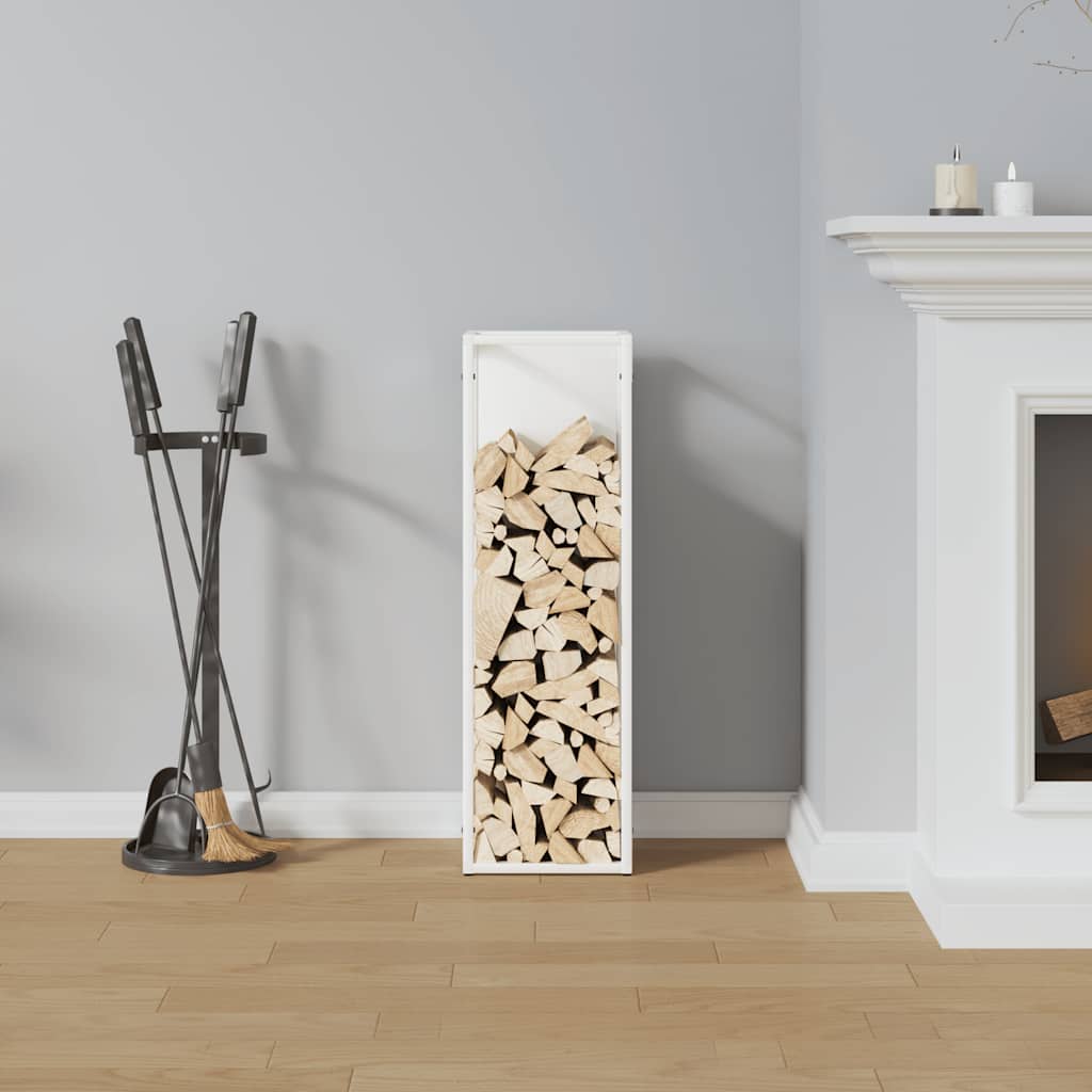 Vedstativ hvit 25x25x80 cm kaldvalset stål