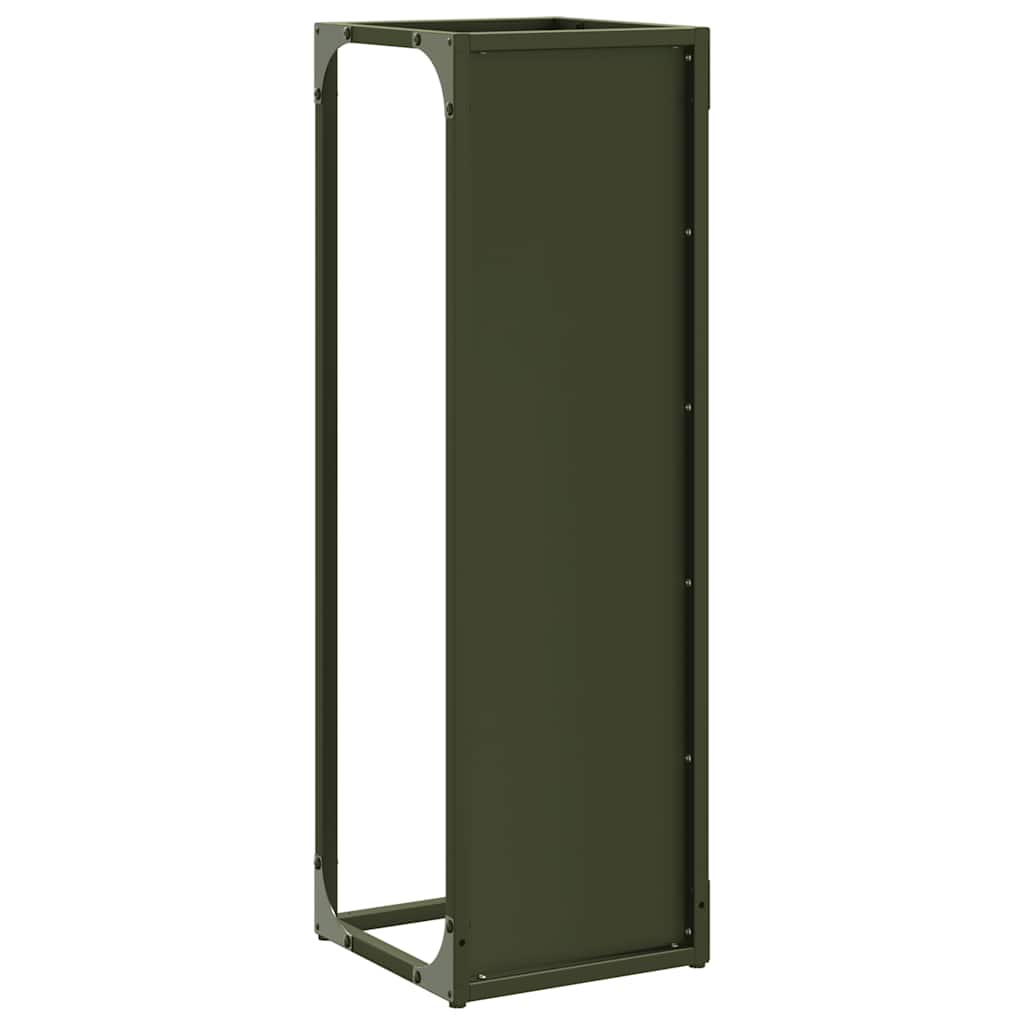 Vedstativ olivengrønn 25x25x80 cm kaldvalset stål