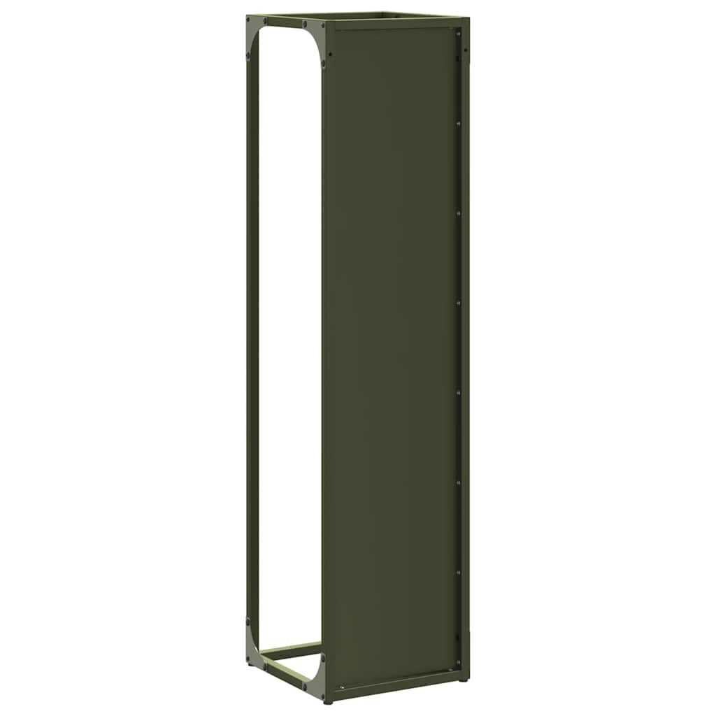 Vedstativ olivengrønn 25x25x100 cm kaldvalset stål