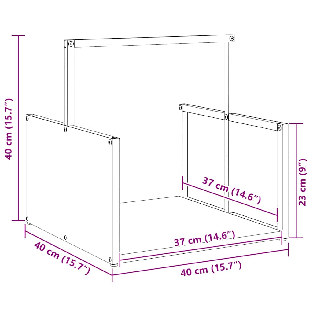 Vedstativ antrasitt 40x40x40 cm kaldvalset stål