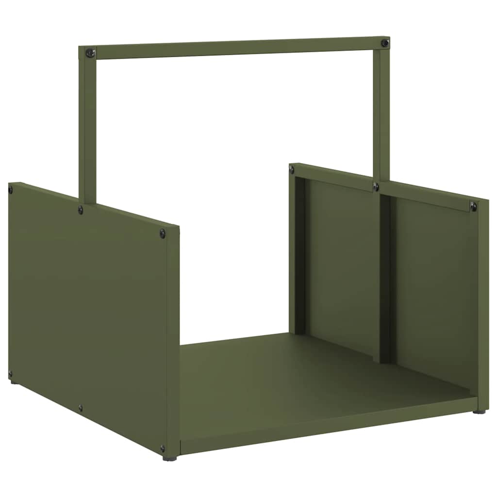 Vedstativ olivengrønn 40x40x40 cm kaldvalset stål