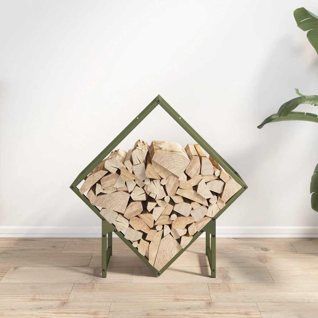 Vedstativ olivengrønn 60x25x60 cm kaldvalset stål