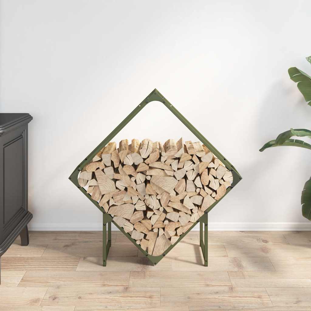 Vedstativ olivengrønn 80x25x80 cm kaldvalset stål