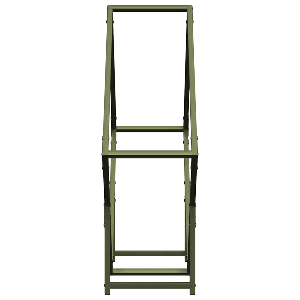 Vedstativ olivengrønn 80x25x80 cm kaldvalset stål