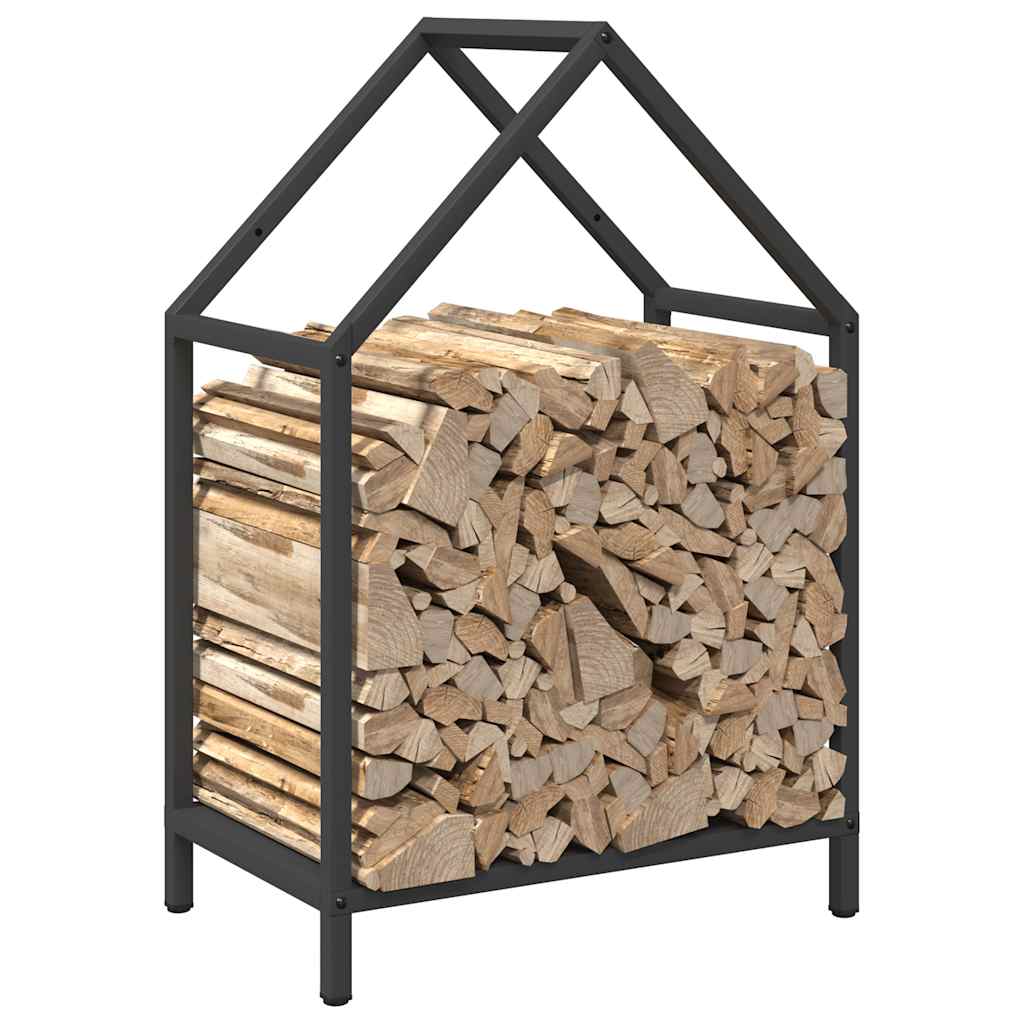 Vedstativ svart 40x25x60 cm kaldvalset stål