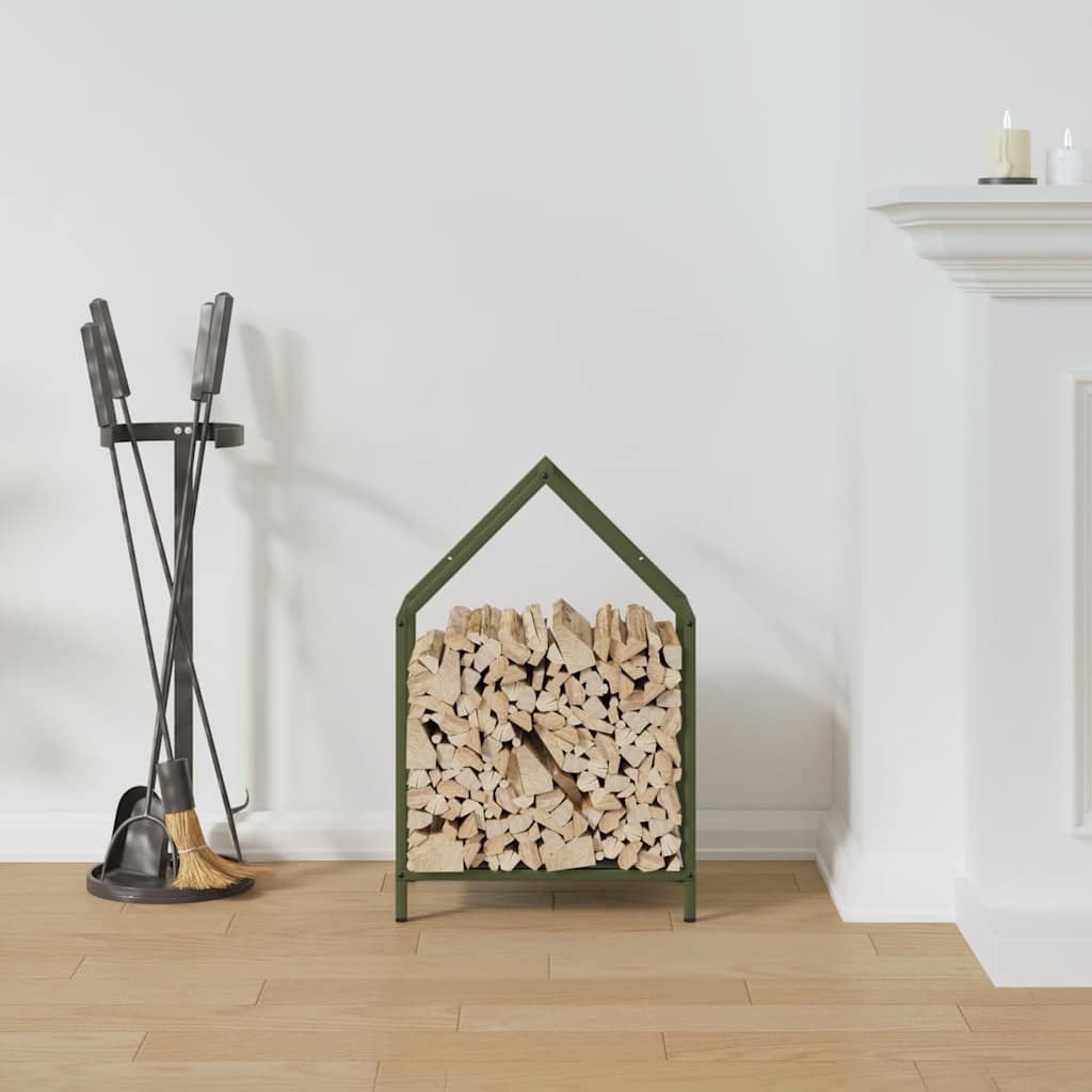 Vedstativ olivengrønn 40x25x60 cm kaldvalset stål