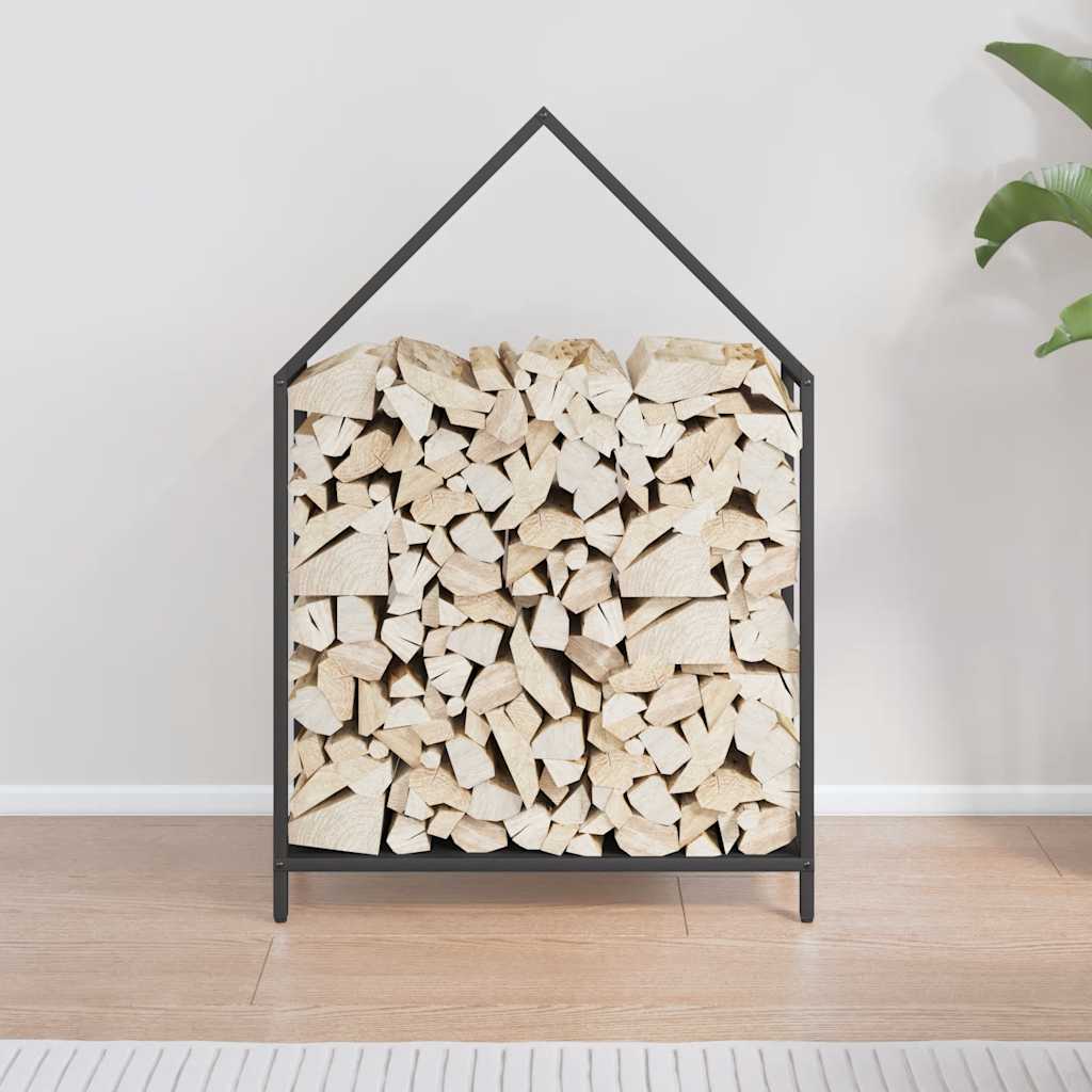 Vedstativ svart 60x25x90 cm kaldvalset stål