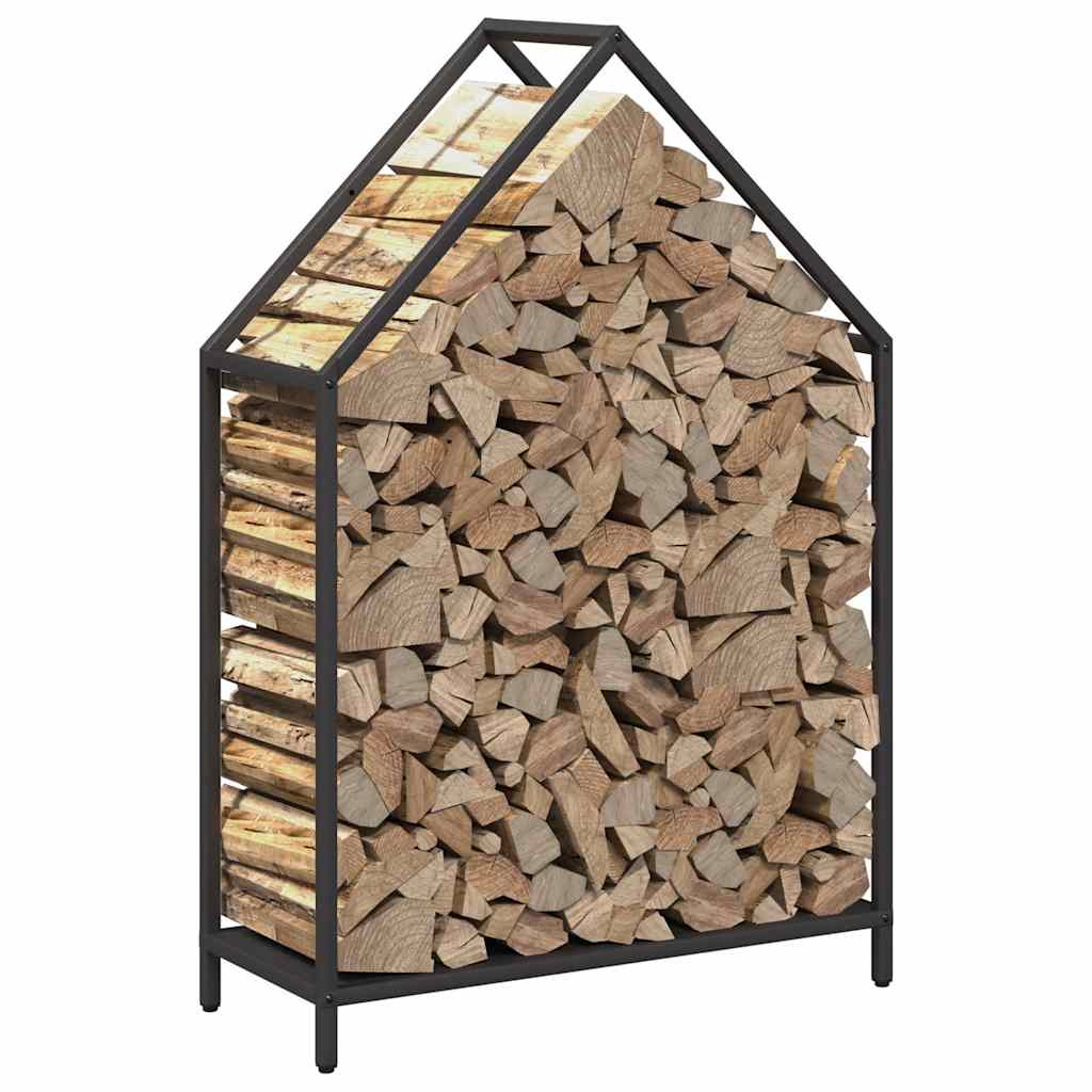Vedstativ svart 60x25x90 cm kaldvalset stål