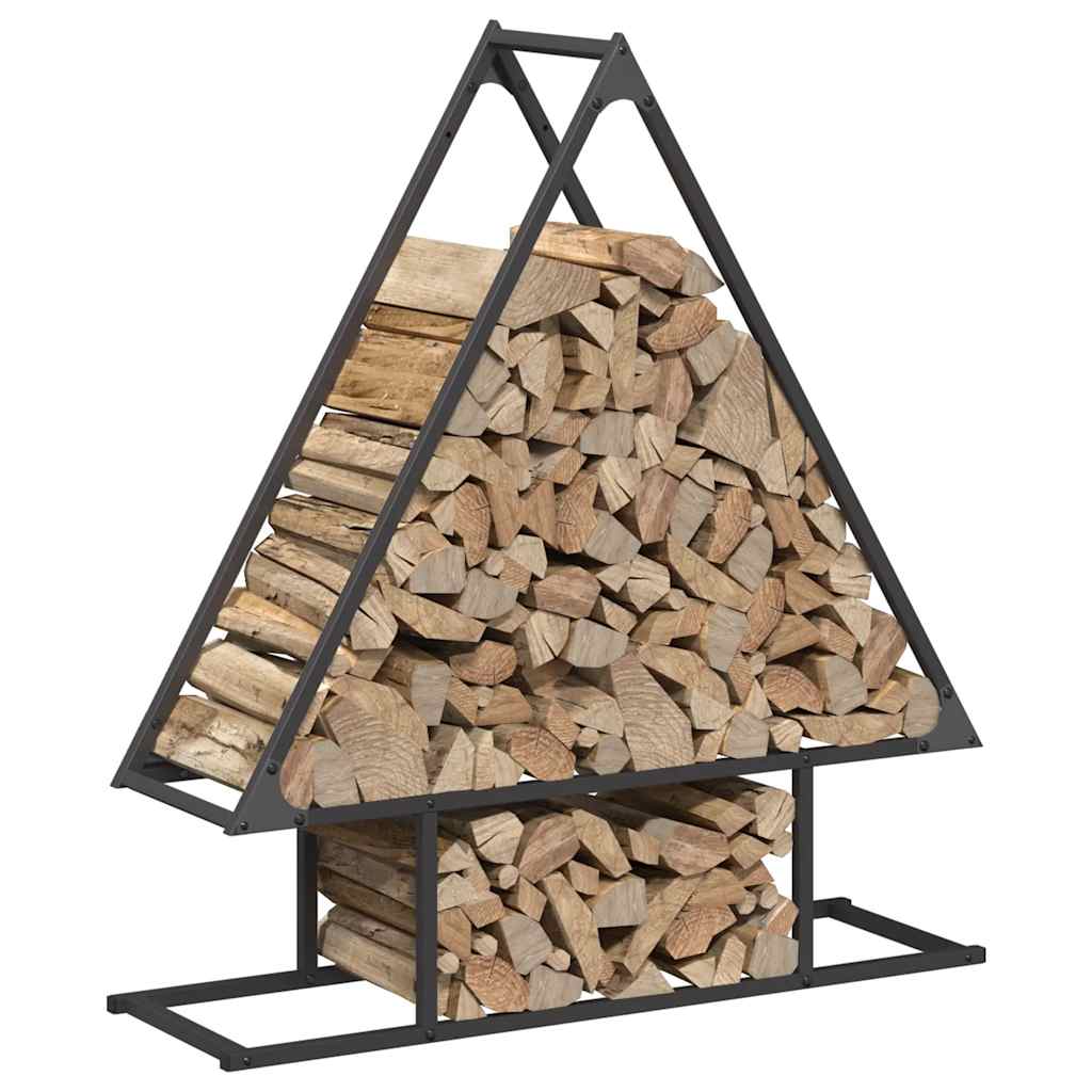 Vedstativ svart 80x25x90 cm kaldvalset stål