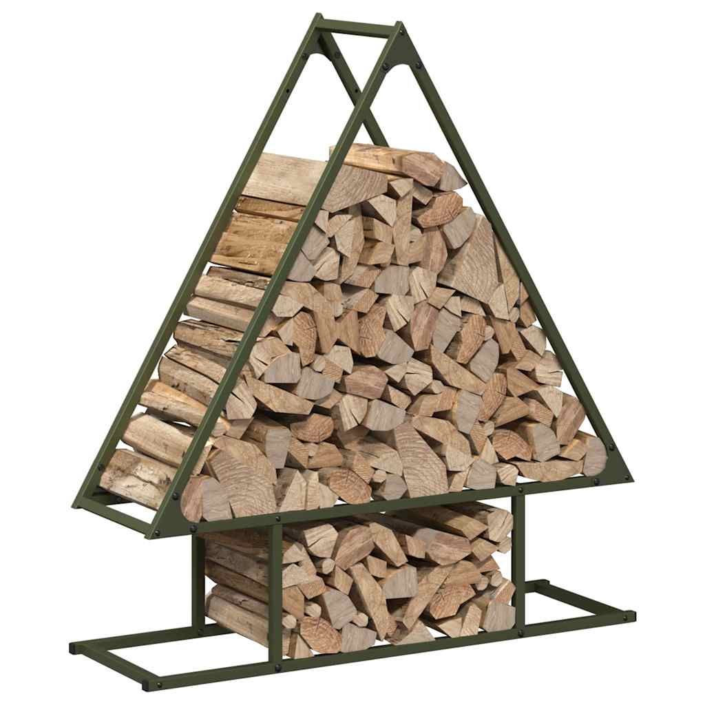 Vedstativ olivengrønn 80x25x90 cm kaldvalset stål