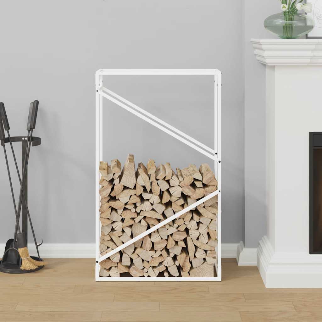 Vedstativ hvit 60x25x100 cm kaldvalset stål