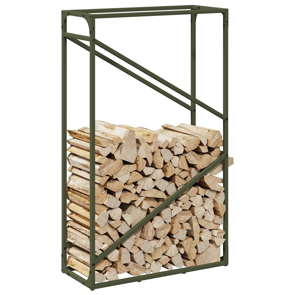 Vedstativ olivengrønn 60x25x100 cm kaldvalset stål