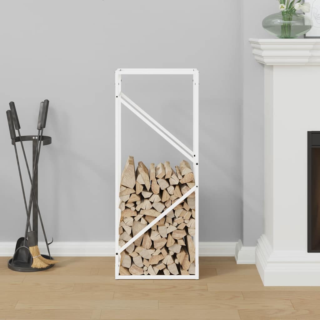 Vedstativ hvit 40x25x100 cm kaldvalset stål