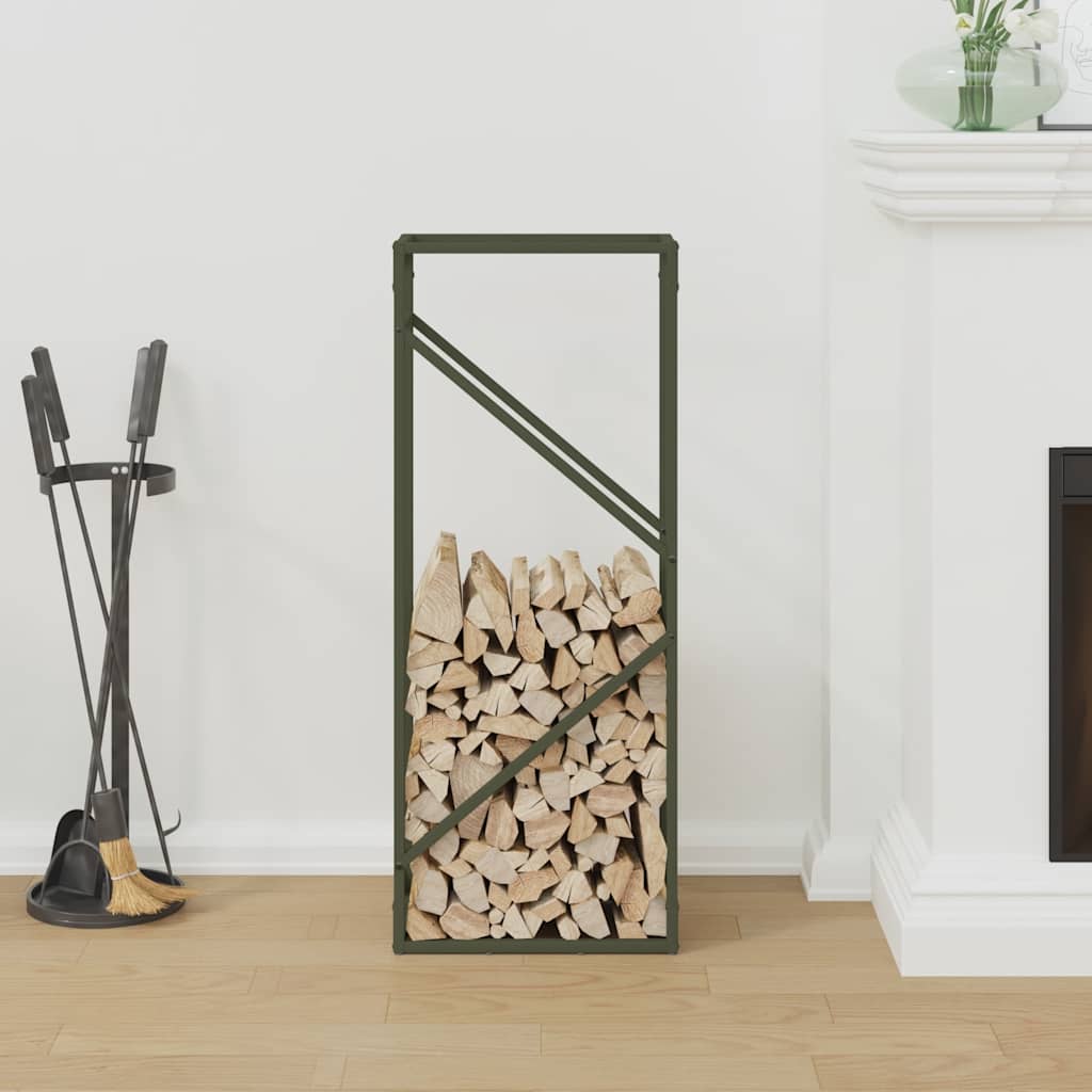 Vedstativ olivengrønn 40x25x100 cm kaldvalset stål
