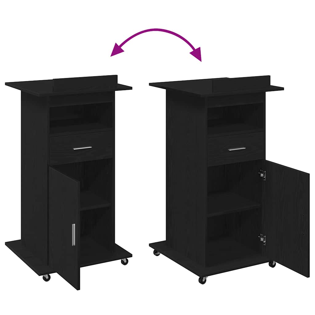 Podium med skuff Svart Eik 55 x 55 x 107 cm Konstruert tre