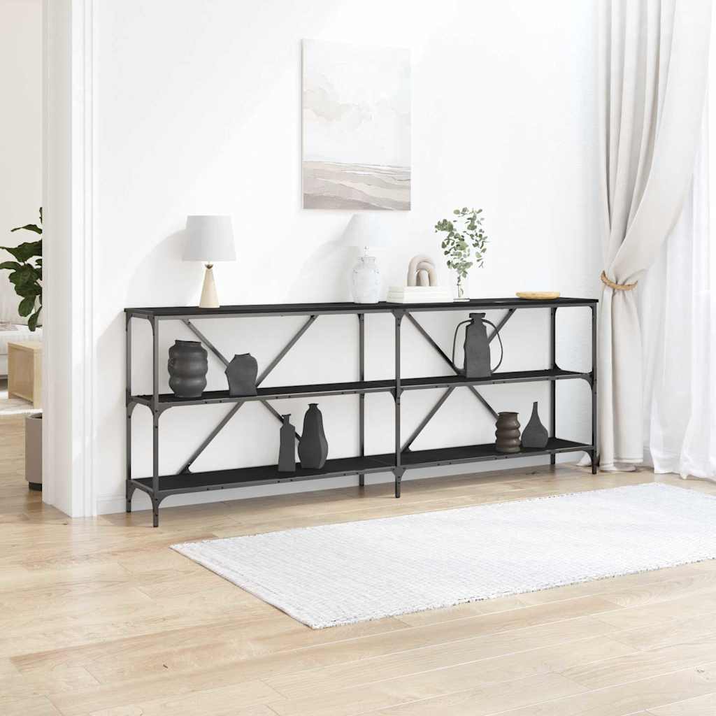 Konsollbord med hylle Svart Eik 200 x 30 x 75 cm Konstruert tre