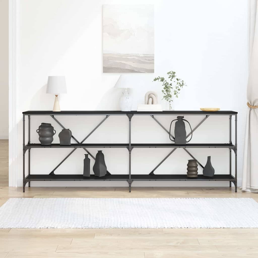 Konsollbord med hylle Svart Eik 200 x 30 x 75 cm Konstruert tre