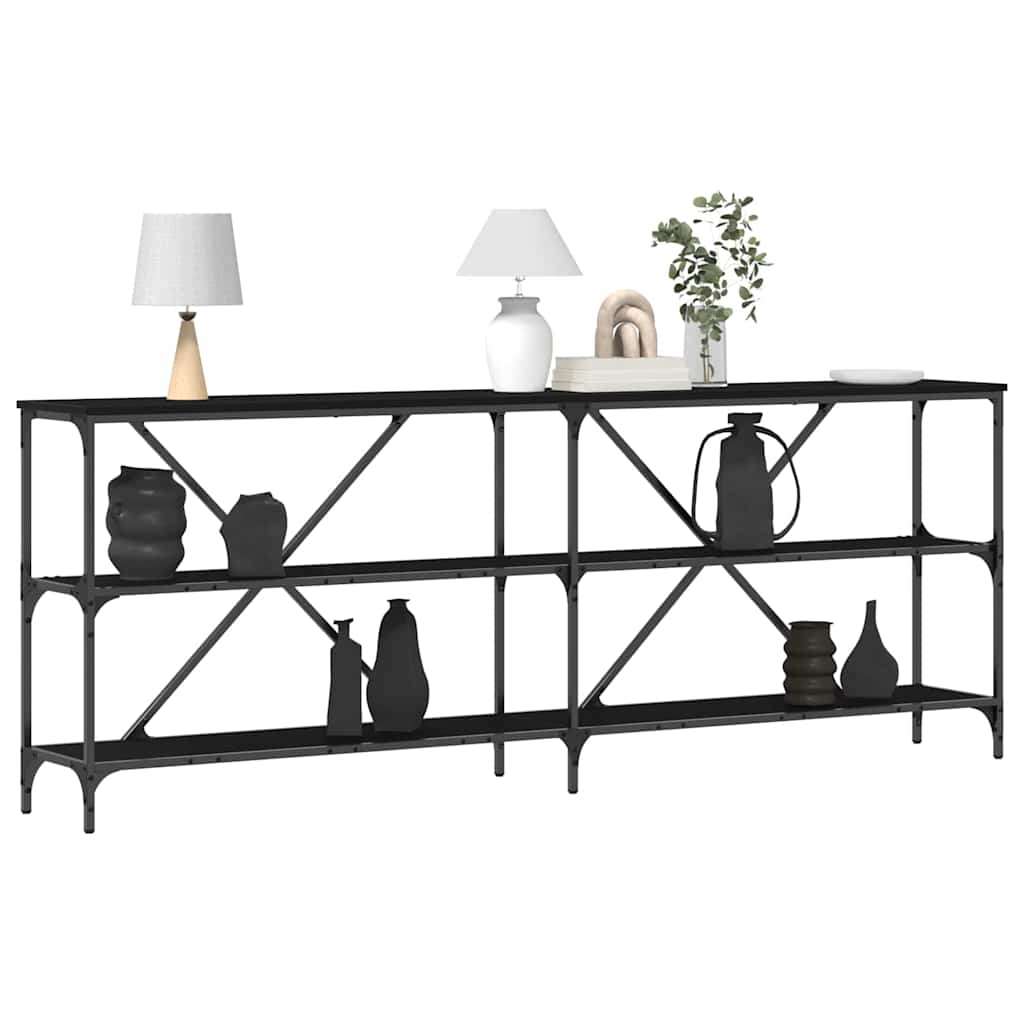 Konsollbord med hylle Svart Eik 200 x 30 x 75 cm Konstruert tre