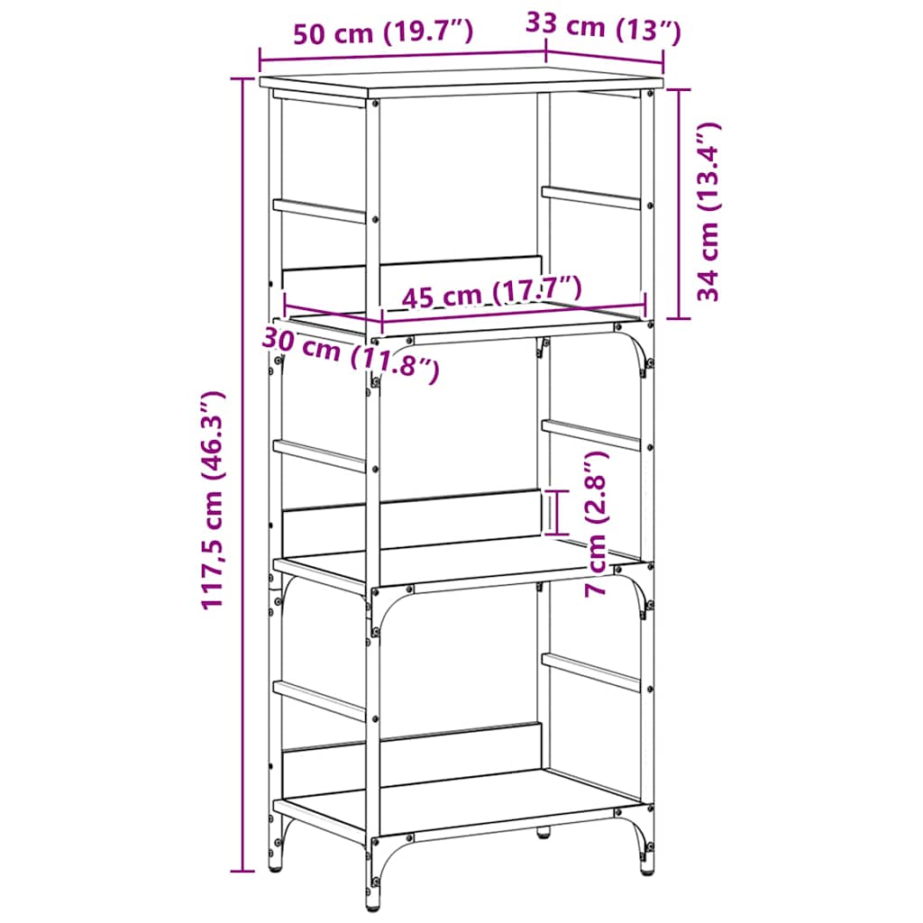 Bokhylle Svart Eik 50 x 33 x 117,5 cm Konstruert tre