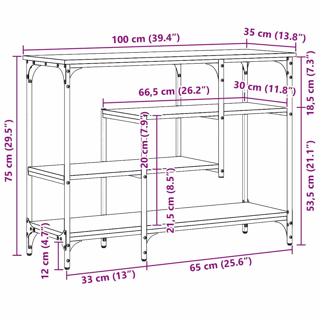Konsollbord Gammelt tre 100 x 35 x 75 cm Ingeniørtre og metall