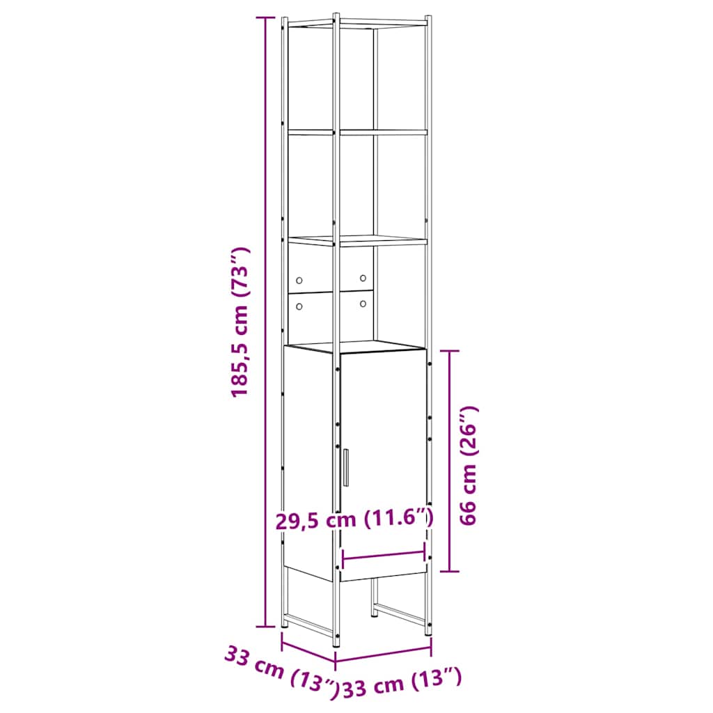 Baderomsskap med hylle Sonoma 33 x 33 x 185,5 cm Konstruert tre