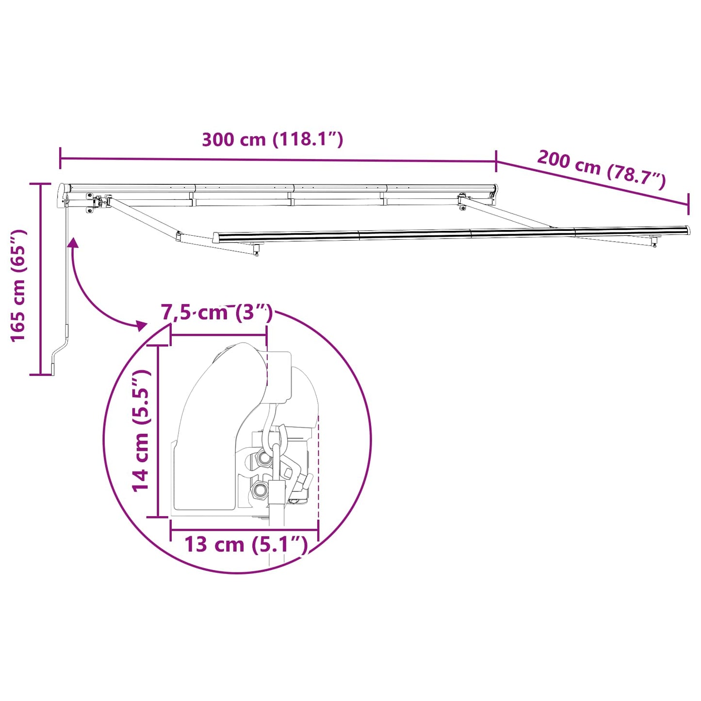 Innvendbar Markise Brun 300 x 200 cm stoff