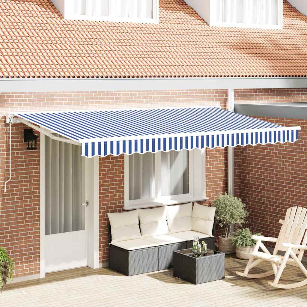 Markiseramme Blå og hvit 400 x 200 cm Polyester med PU-belegg