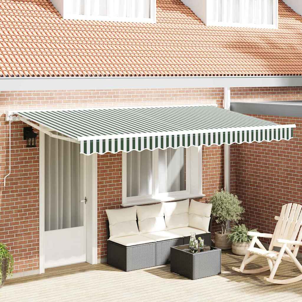 Markiseramme Grønn og hvit 400 x 200 cm Polyester med PU-belegg