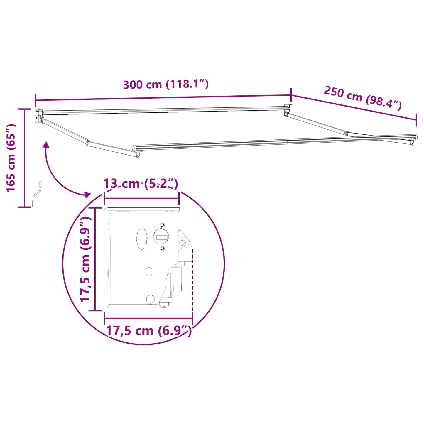 Uttrekkbar markise Gul 300 x 250 cm Polyester og aluminium