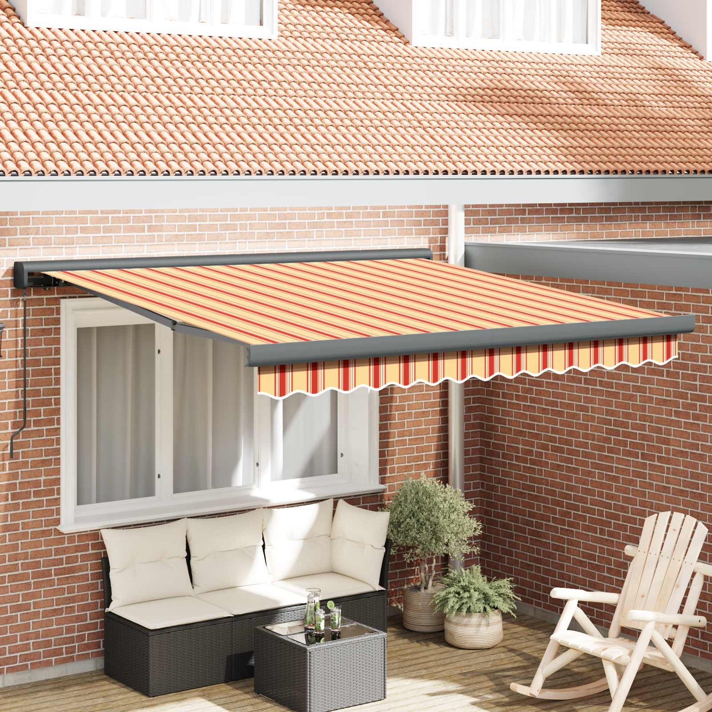 Uttrekkbar markise Gul og oransje 300 x 250 cm Lær og aluminium