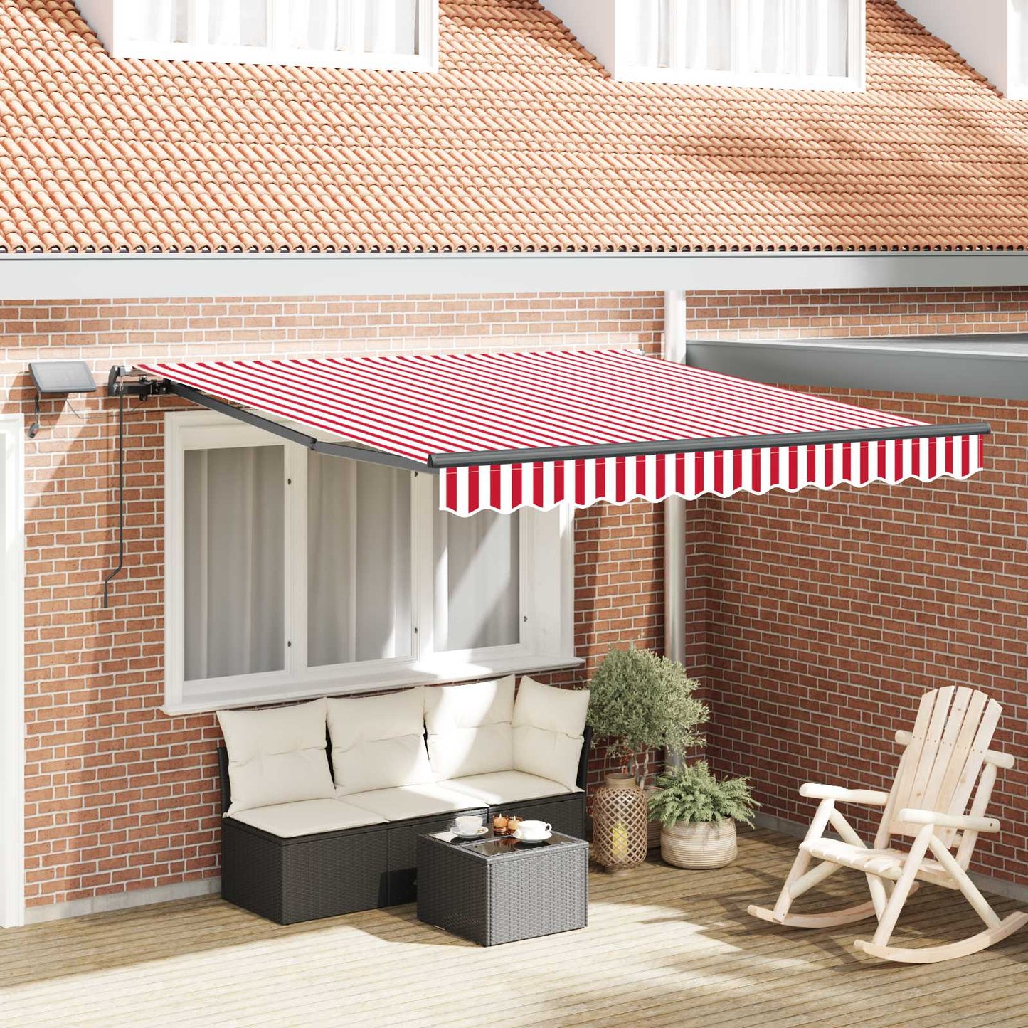 Uttrekkbar markise Rød og Hvit 300 x 250 cm Stoff og Aluminium